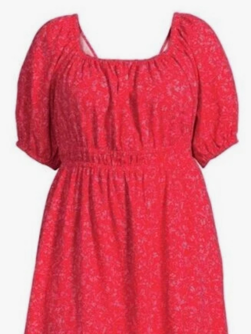 Red Puff-Sleeve Mini (or Knee-length) Dress - Women's